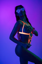 Load image into Gallery viewer, Neon Orange Strap Tease Cupless & Crotchless Teddy