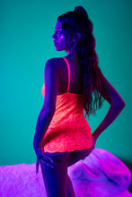 Load image into Gallery viewer, The Dungeon Store - Blacklight Pink Lace Teddy & G-String Back in Light
