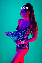 Load image into Gallery viewer, The Dungeon Store Black Light Reactive Mushroom Cami &amp; Short Set L/XL  in blacklight Side