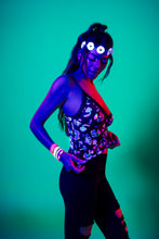 Load image into Gallery viewer, Black Light Reactive Mushroom Cami &amp; Short Set L/XL Side in blacklight