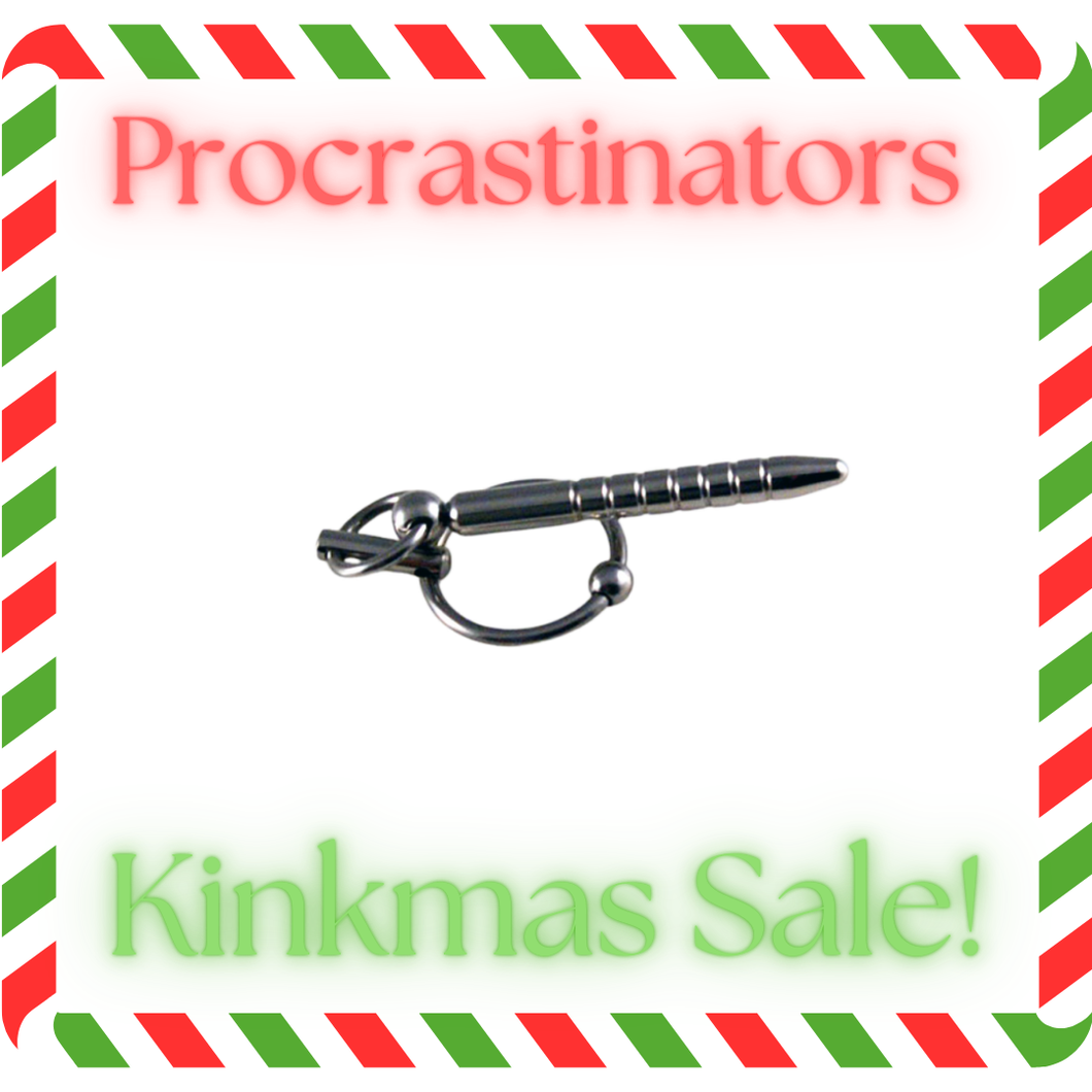 Procrastinators Kinkmas Sale -Dungeon Store Stainless Steel Cum Thru Penis Plug - Torpedo with  Glans Ring