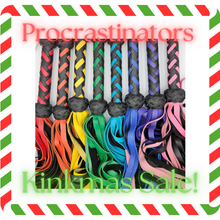 Load image into Gallery viewer, Procrastinators Kinkmas Sale - The Dungeon Store, deer tanned floggers - ROYGBIVP order of 8 floggers