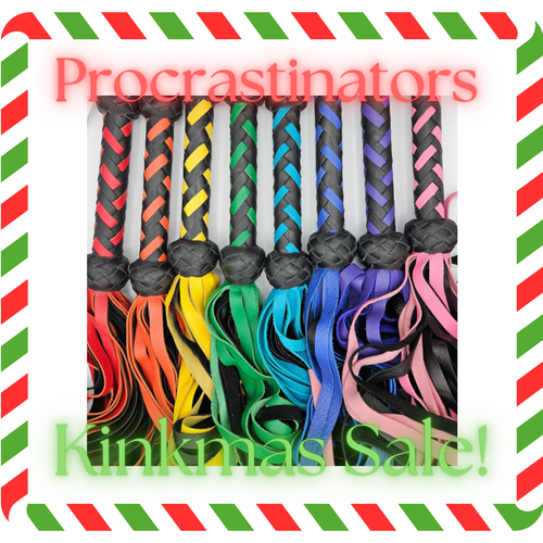 Procrastinators Kinkmas Sale - The Dungeon Store, deer tanned floggers - ROYGBIVP order of 8 floggers