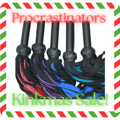Procrastinators Kinkmas Sale - The Dungeon Store-  Two Tone Wrap n Tap Suede Flogger