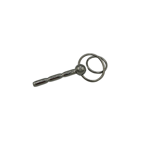 The Dungeon Store - Ribbed Cum Thru -Stainless Steel Penis Plug with  Double Glans Ring