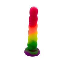 Load image into Gallery viewer, The Dungeon Store - Split Peaches- Vivid Neon Small Unicorn Horn in  density Super Squish -  neon rainbow (Pink, Orange, Yellow, Green, Purple) - 2