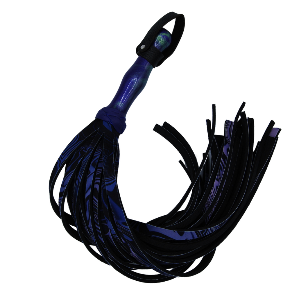 The Dungeon Store- Purple Haze Mat flogger full view