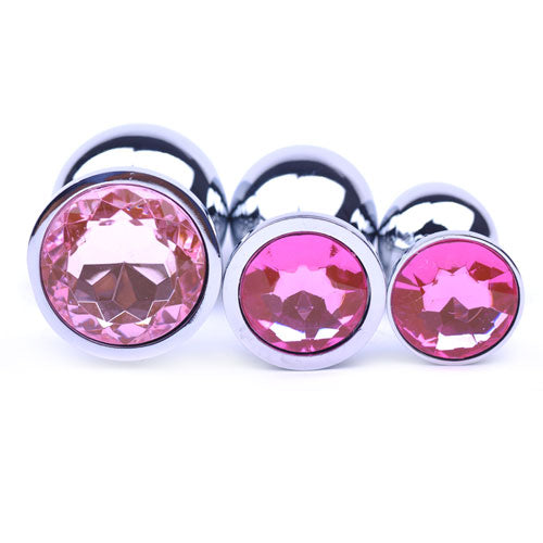 Butt Plug - Polished Metal - Pink Stone