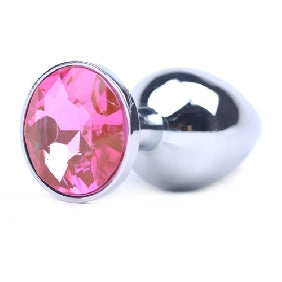 Butt Plug - Polished Metal - Pink Stone